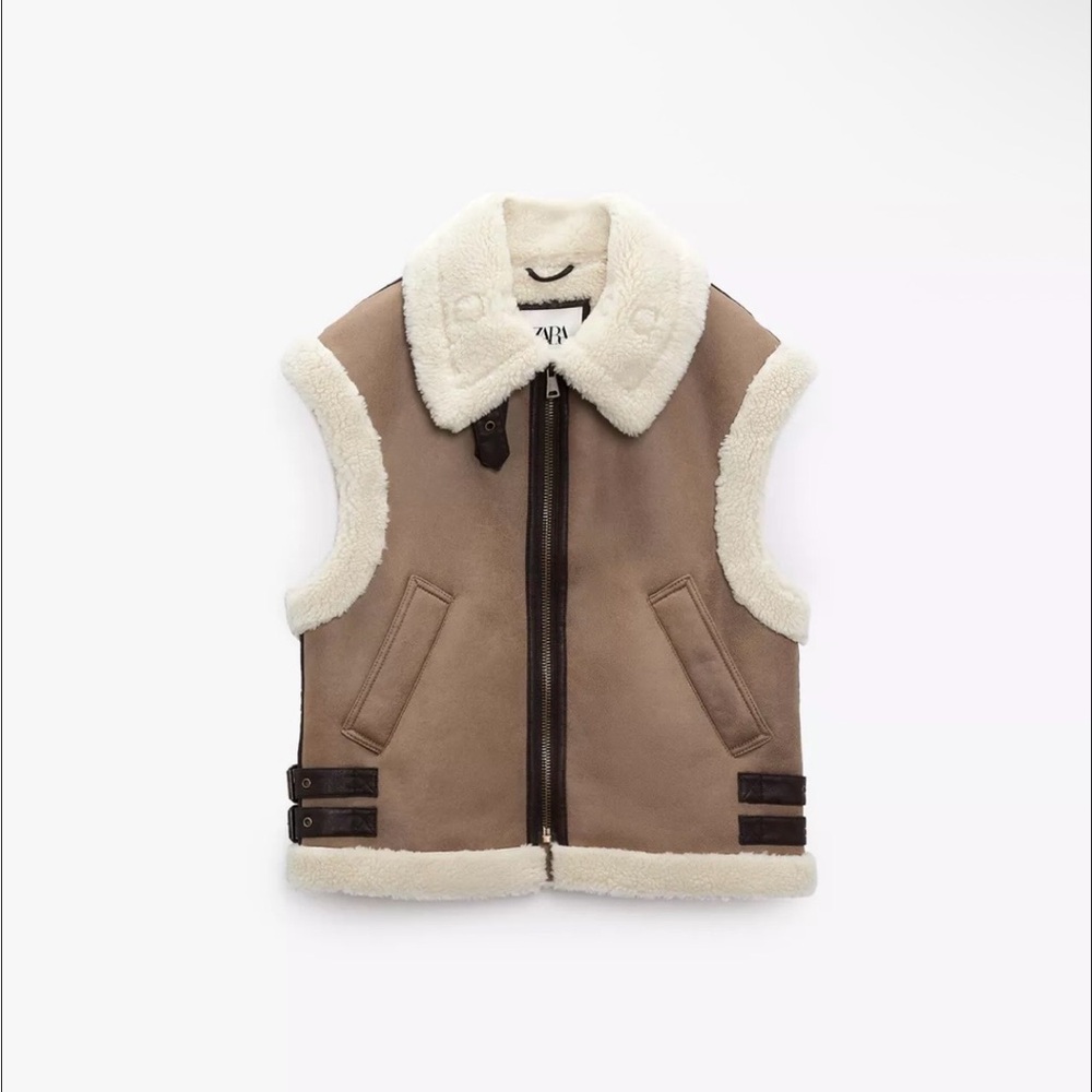 Zara Tan and Cream Shearling Vest
